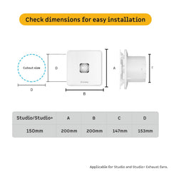 atomberg Studio+ Exhaust Fan 150mm (6 Inches) | BLDC Motor | 6.8W| Low Noise | 2000 RPM| Ideal for Bathroom,Kitchen | Easy to Clean | Installation-Round Cut (153mm) | 2 Years Warranty | (Gloss White)