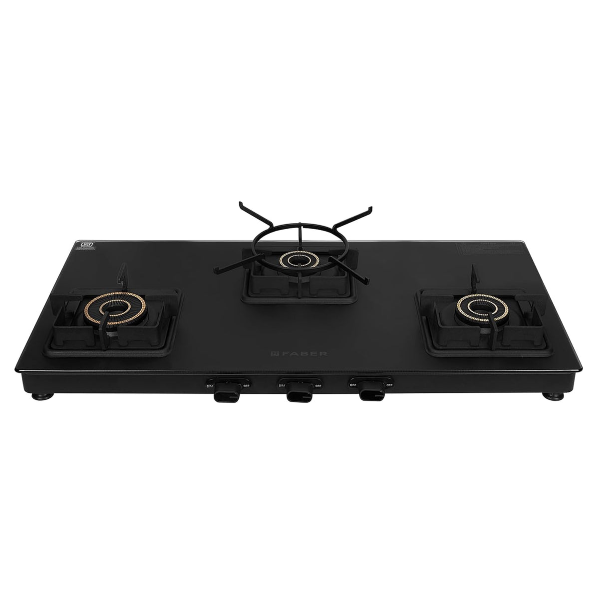 Faber Blossom Black Matt Glass Finish Cooktop|3 Brass Burners-Jumbo, Medium & Small |Manual Ignition|Heavy Pan Support W