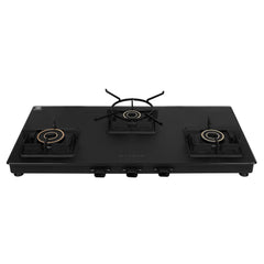 Faber Blossom Black Matt Glass Finish Cooktop|3 Brass Burners-Jumbo, Medium & Small |Manual Ignition|Heavy Pan Support W