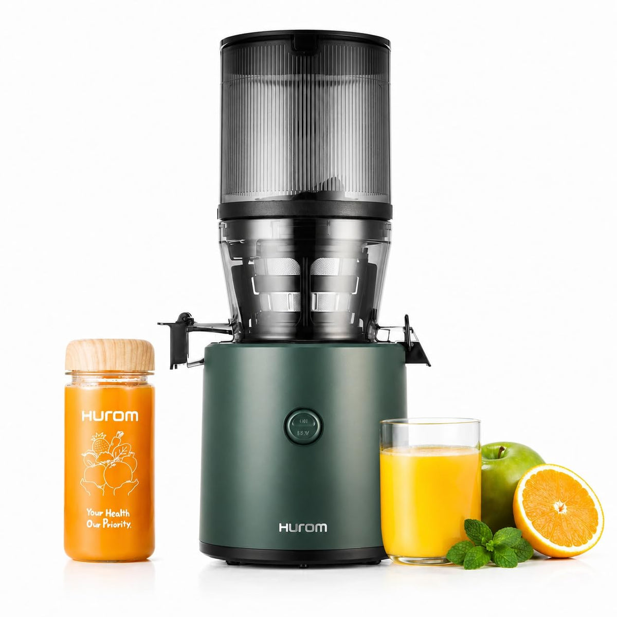 Hurom H320 Cold Press Juicer | Ultra Low Pulp | Slow Juicer | Hopper Fits Whole Produce | Ultra Quiet Motor | Easy Assembly | Cold Press Masticating Juicer, 15 Years Warranty (Green)