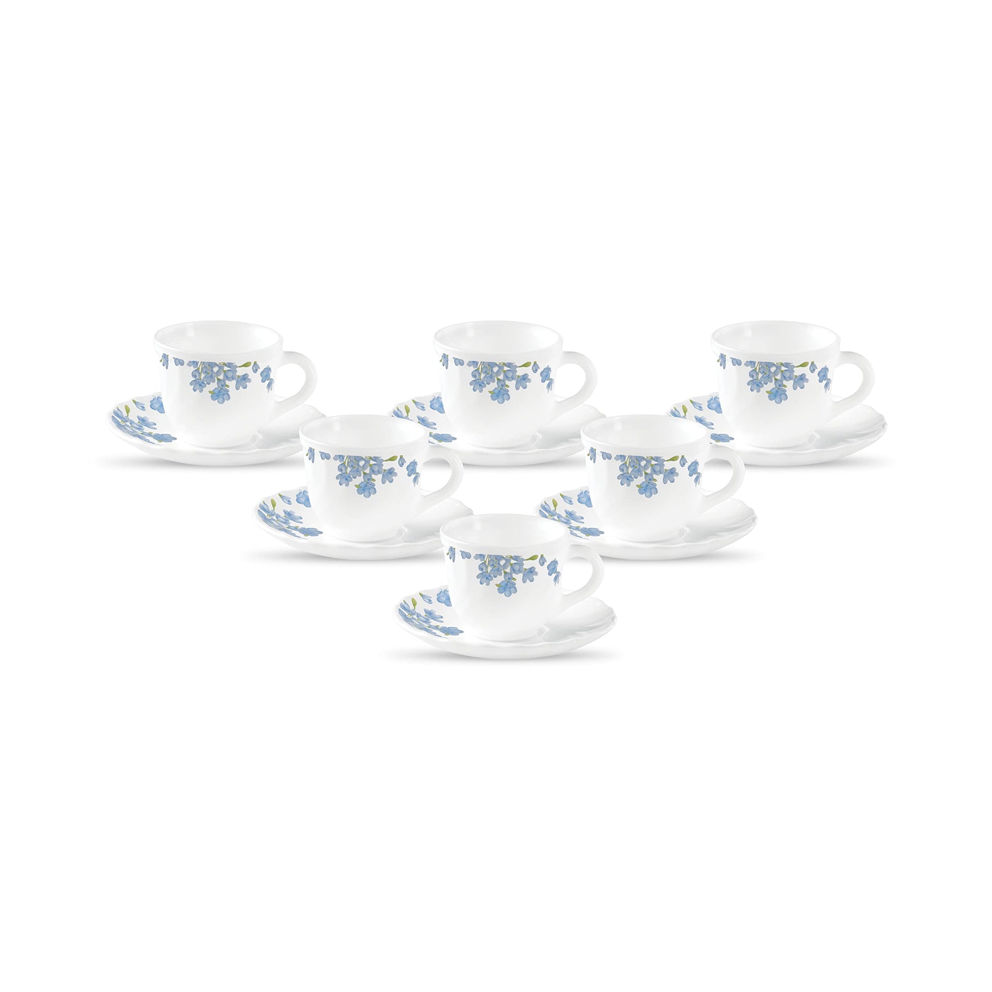 La Opala Diva, Opal Glass Crockery | Cup & Saucer Tulip Regular, Set of 12 | Twilight Bouquet, 160 ml | for Tea & Coffee | Microwave Safe | 100% Vegetarian | Extra Strong | Super Light | Super White