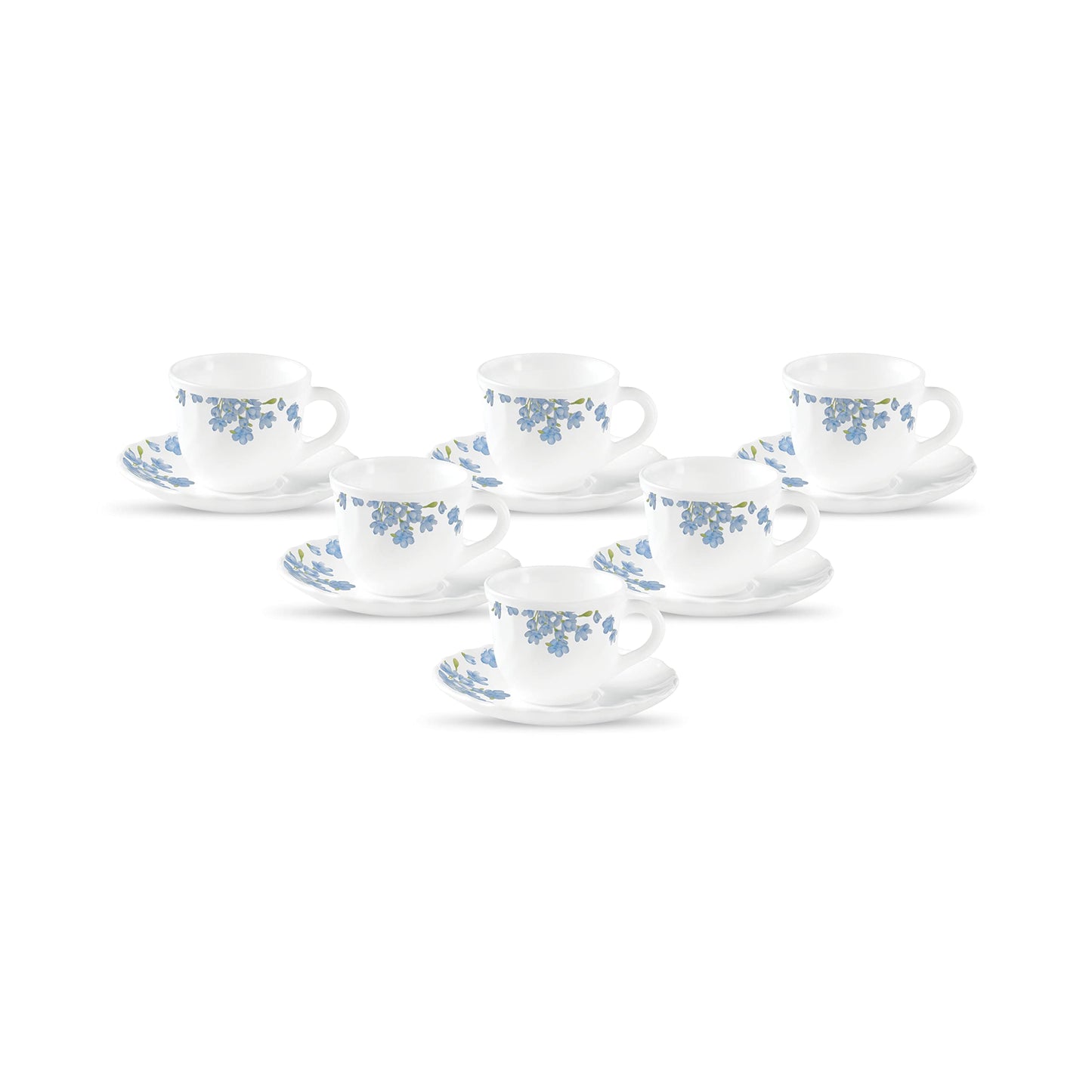 La Opala Diva, Opal Glass Crockery | Cup & Saucer Tulip Regular, Set of 12 | Morning Glory, 160 ml | for Tea & Coffee | Microwave Safe | 100% Vegetarian | Extra Strong | Super Light | Super White