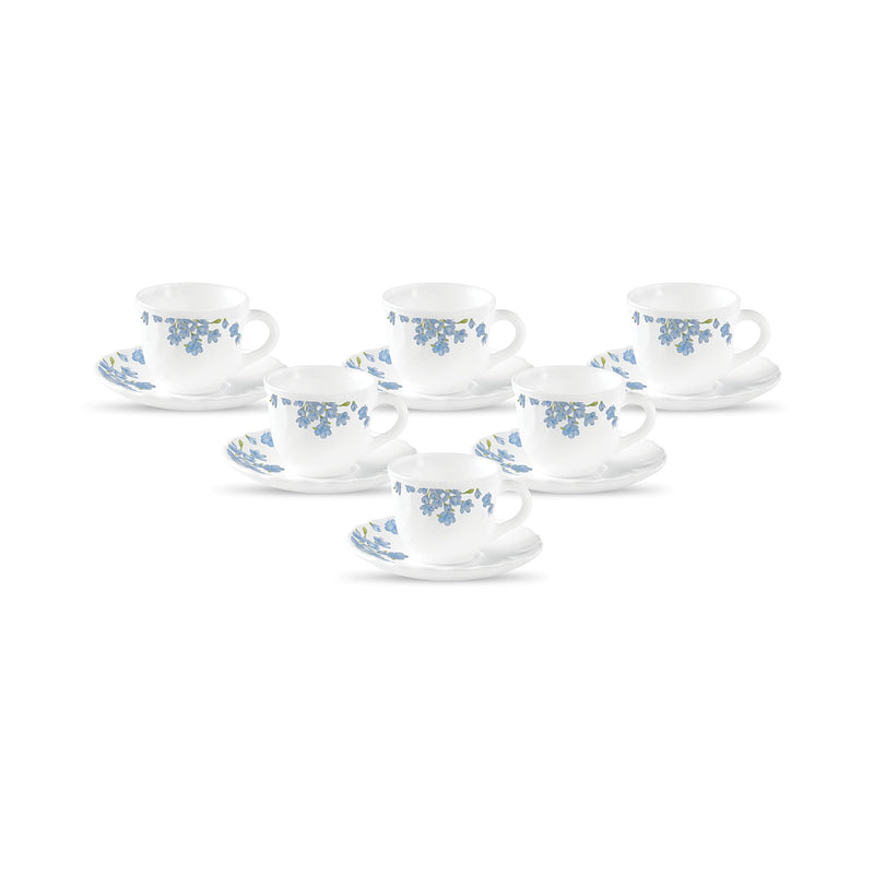 La Opala Diva, Opal Glass Crockery | Cup & Saucer Tulip Regular, Set of 12 | Citron Weave, 160 ml | for Tea & Coffee | Microwave Safe | 100% Vegetarian | Extra Strong | Super Light | Super White
