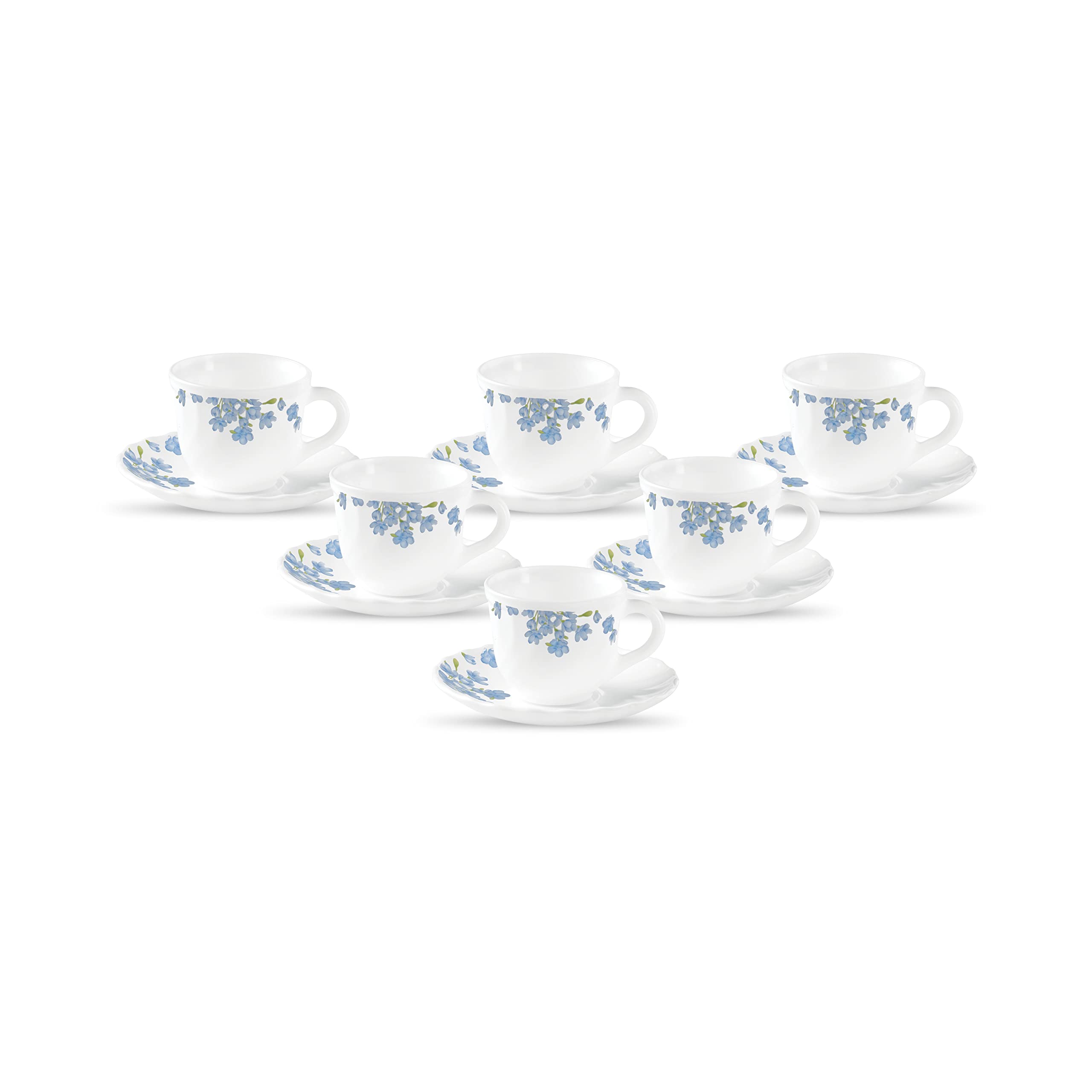 La Opala Diva, Opal Glass Crockery | Cup & Saucer Tulip Regular, Set of 12 | Misty Drops, 160 ml | for Tea & Coffee | Microwave Safe | 100% Vegetarian | Extra Strong | Super Light | Super White