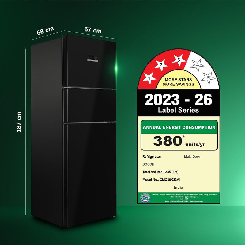 Bosch 335L 3 Star Frost Free Triple Door Maxflex Refrigerator (CMC36K23VI)-2
