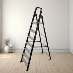 Bonkaso Climb Lite Pro 6 Steps Foldable Aluminium Ladder, Load Capacity Upto 120kg, Multipurpose Ladder for Home & Office, Anti-Skid, Heavy Duty Platform, 5 Years Warranty (191h x 52w Cms) Black