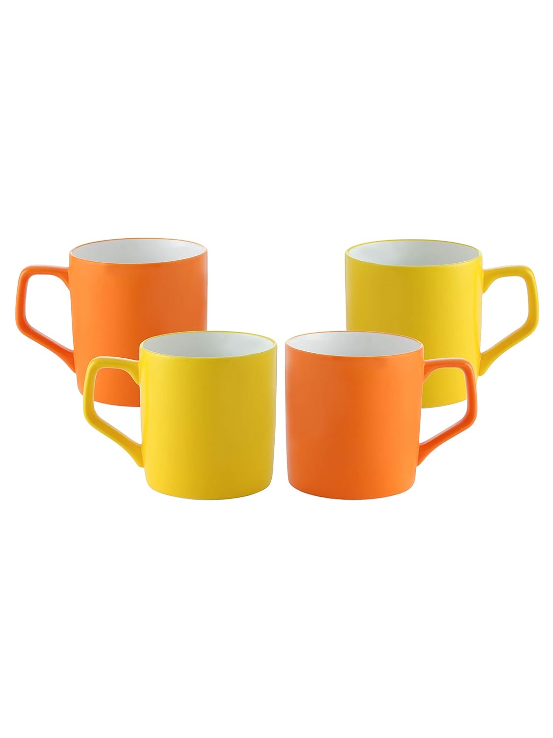 Clay Craft Fine Ceramic Solid Orange and Yellow Coffee Mugs Set of 4 Perfect for Your Modern Kitchen and for Gifting Purpose- Multi