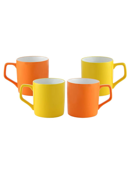 Clay Craft Fine Ceramic Solid Orange and Yellow Coffee Mugs Set of 4 Perfect for Your Modern Kitchen and for Gifting Purpose- Multi