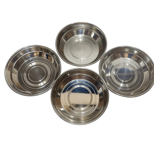 Dynore Stainless Steel Heavy Gauge Halwa Plates/Dessert Plates/Chutney Plate/Serving Plate- Set of 4