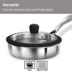 Hawkins Pro 18 cm Shielded Nonstick Triply Frying Pan, Fry Pan with Stainless Steel Handle and Glass Lid, Silver (PSNF18G)