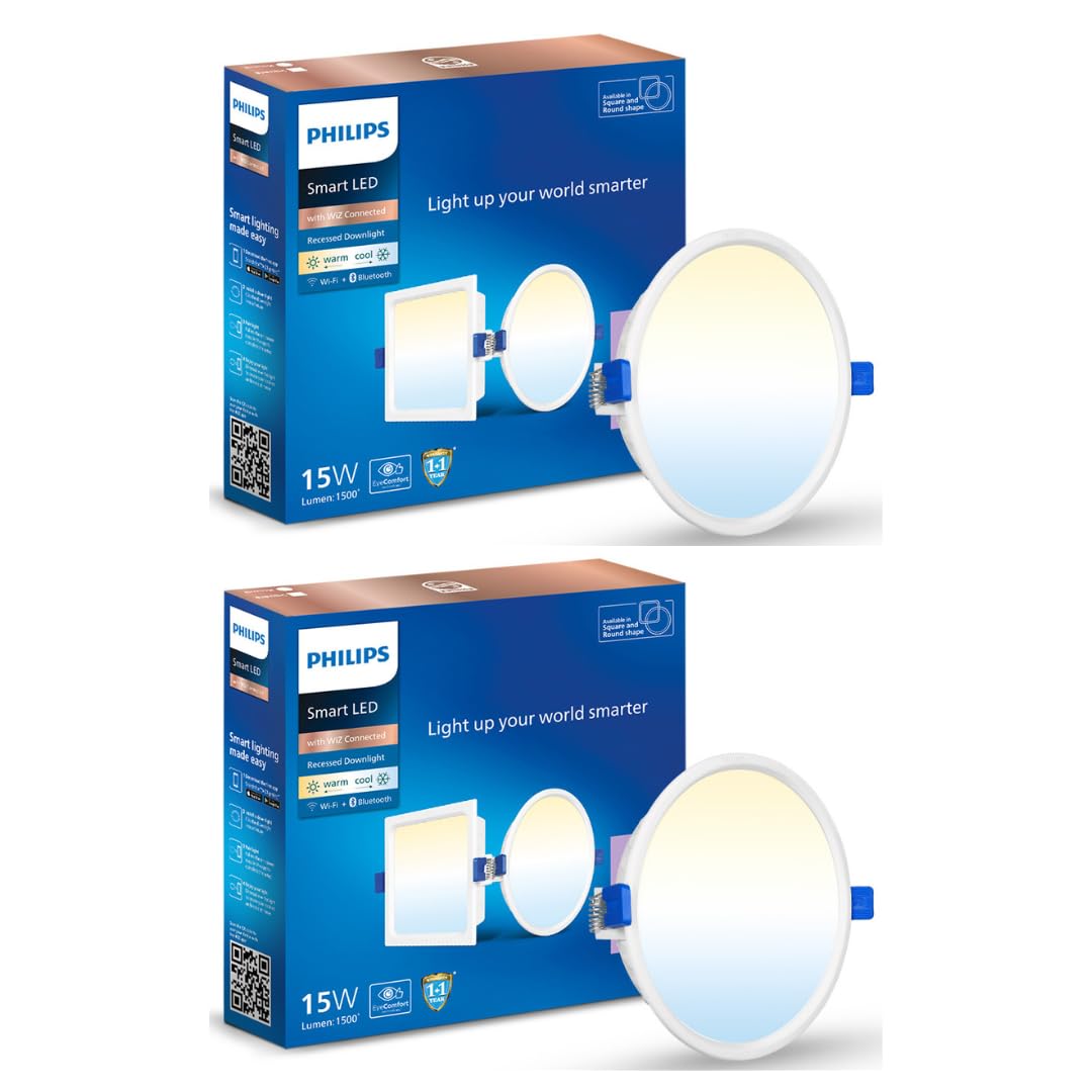 Philips Plastic 15W Round Wi-Fi Smart Led Ceiling Light for Home with Music Sync Function (Pack of 2)