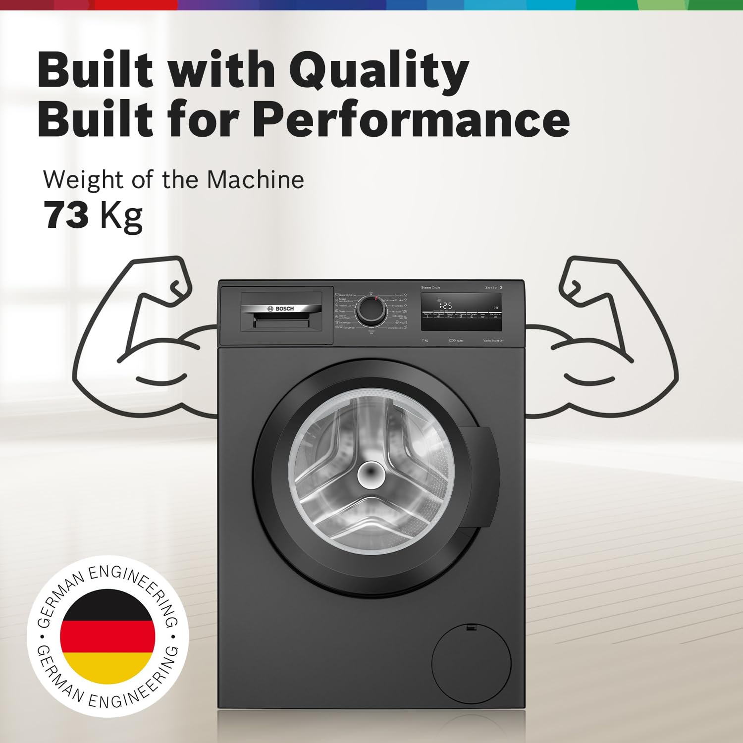 Bosch 7 kg 5 Star Fully-Automatic Front Loading Washing Machine (WAJ24209IN, Black, AI active water plus, In-Built Heater, BLDC Inverter motor, Steam)