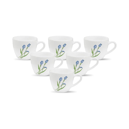 La Opala, Novo Collection Opal Glass Crockery | Cup Lily, Set of 6 | Tender Trio, 150 ml | for Tea & Coffee | Microwave Safe | 100% Vegetarian | Toughened Extra Strong | Super Light | Super White