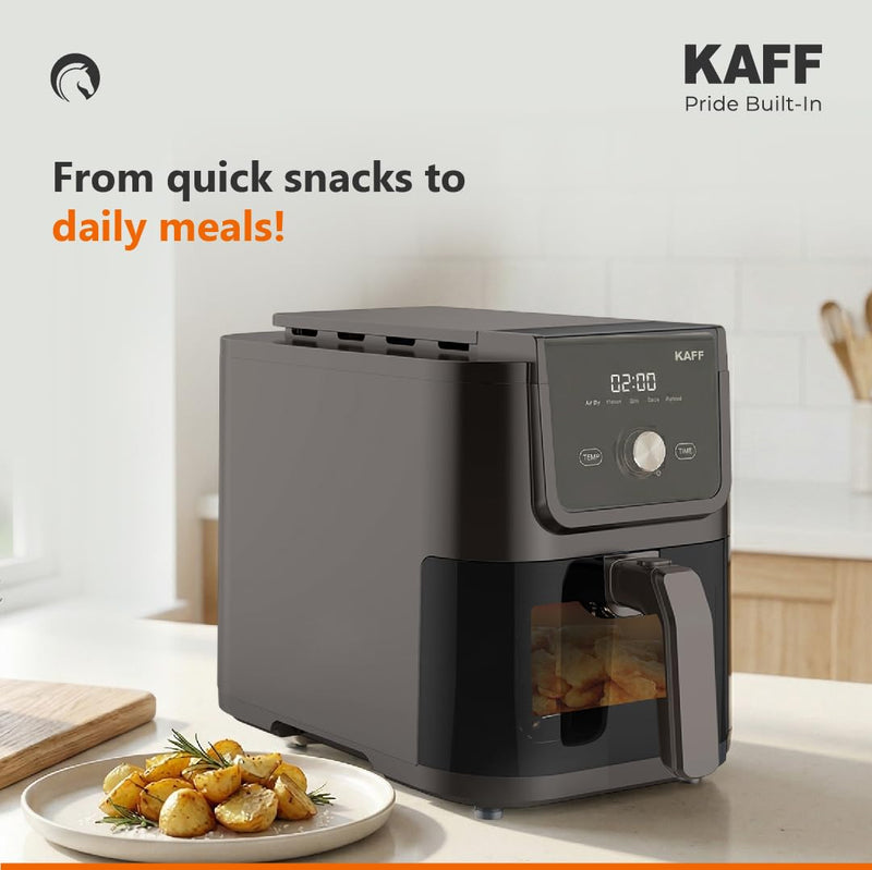 Kaff Digital Air Fryer 5L, 1500W Oil Free Air Fryer for Home with Visible Window, 5 Preset Cooking Modes, LED Touch Cont