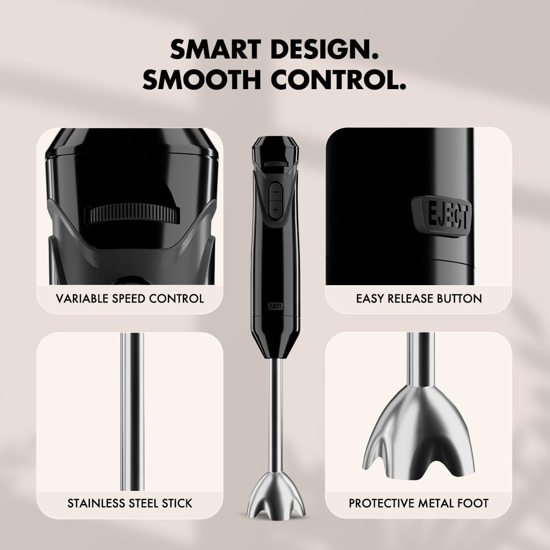 Sujata Blendstick 600W Hand Blender | 18000 RPM, Stainless Steel Shaft, Detachable Stick - Variable Speed / Black