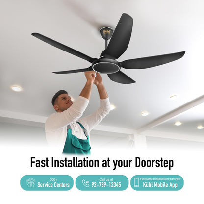 KUHL Brise E5 1320mm Stylish Power Saving BLDC Ceiling Fan with Remote |30 W | 5 Star | Low Noise | IoT- operates via Mobile & Alexa | Reverse Mode |5 Yrs Warranty on Motor | Free Installation | Black