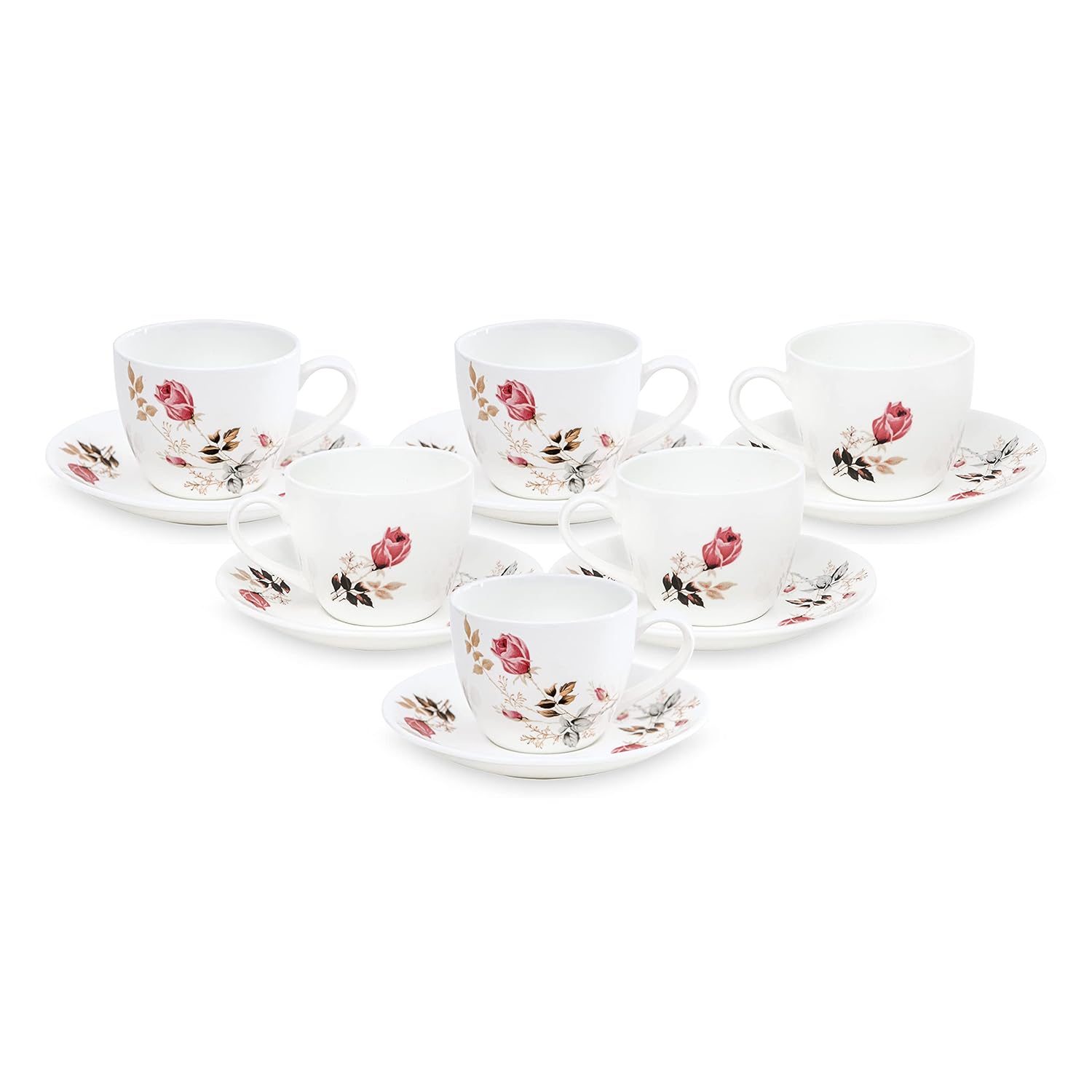 Clay Craft Fine Ceramic | Floral Printed | Tea/Coffee Cups - Set of 6-180 ml Each (Cup Saucer)
