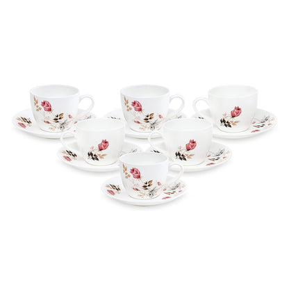 Clay Craft Fine Ceramic | Floral Printed | Tea/Coffee Cups - Set of 6-180 ml Each (Cup Saucer)