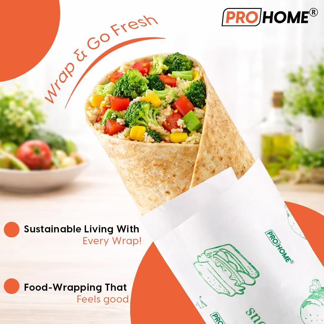PROHOME 50 Meter Food Wrapping Paper for Roti | Reusable Butter Paper Roll for Kitchen, Baking, Cooking, Packing & Serving | Non-Stick Foil Paper for Food Wrap