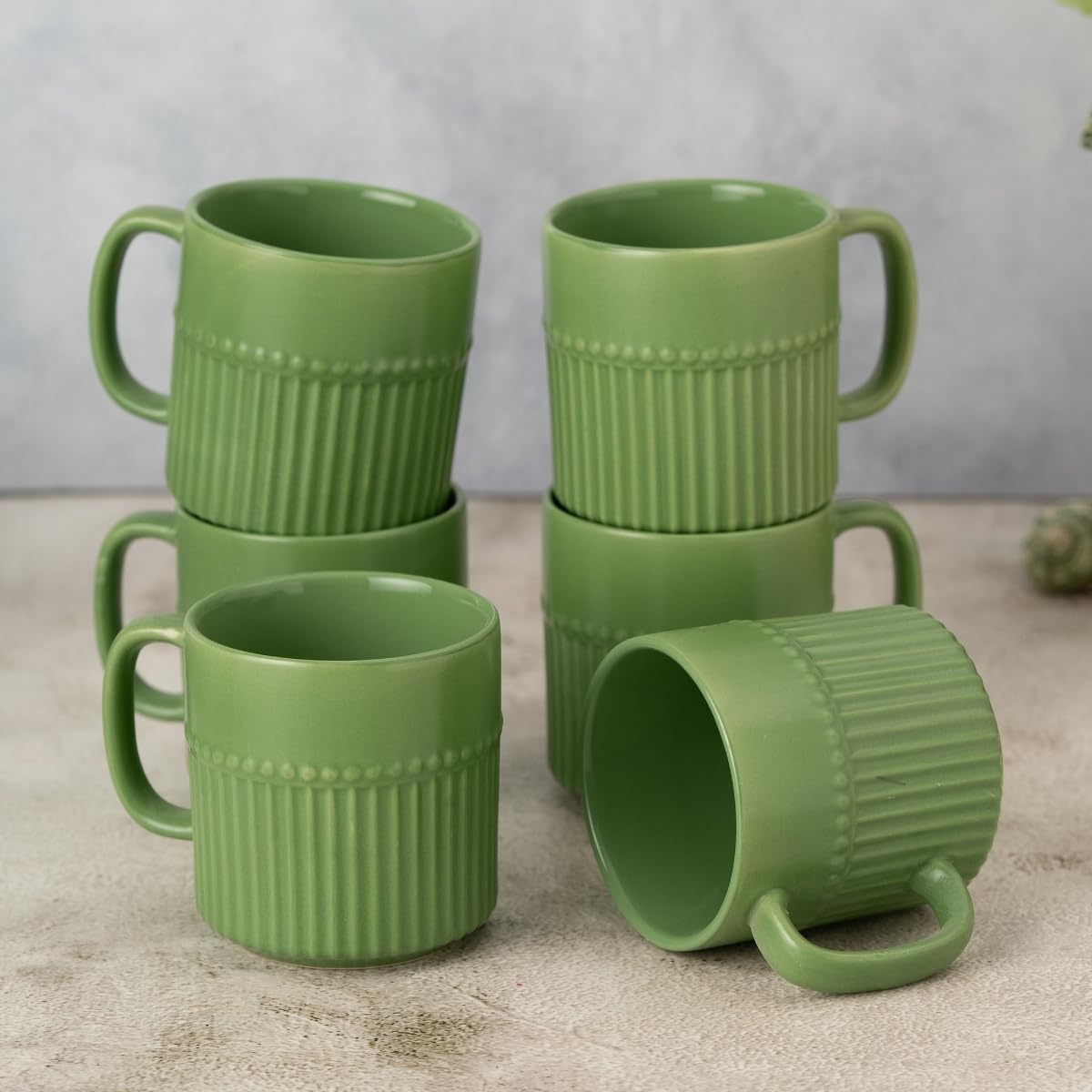 Clay Craft Fine Ceramic Crimson Green Cups & Saucer, Set of 12, Cups for Tea & Coffee, Gift Set, Elegant Design for Home and Kitchen and Can Be Gifted to Your Loved Ones On Any Occassions
