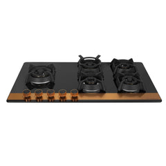 Faber 90cm 5Burner Gas Hob | Flame Failure Device | Cast Iron Pan Support | Metal Knobs | Dual Flame Burner | 8mm Toughe