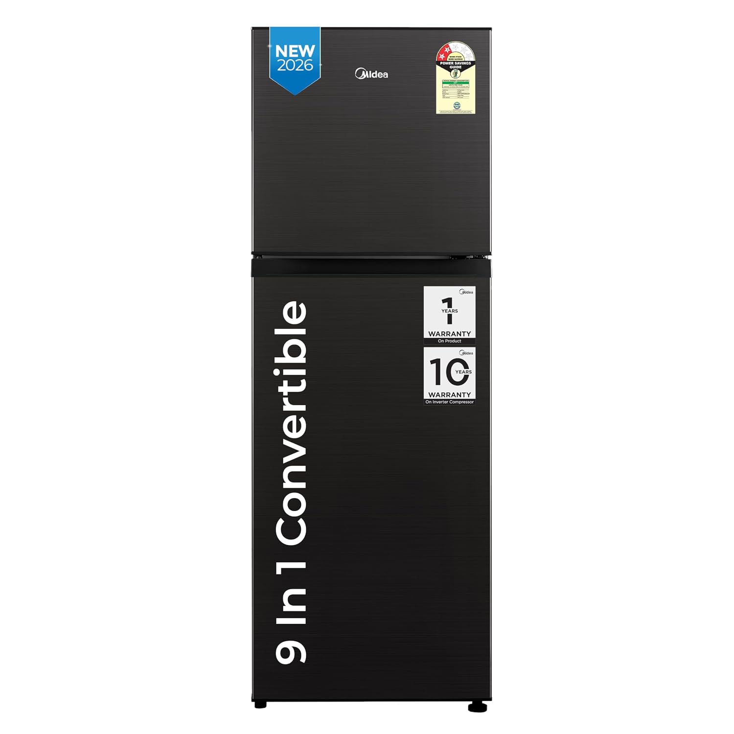 Midea 233L 2 Star Convertible 9-In-1 Inverter Compressor Frost Free Double Door Refrigerator with Multi Air Flow, Smart⁺ Cooling (MDRT359FGI28IN, Active C Fresh Deodorizer, Jazz Black, New 2026)