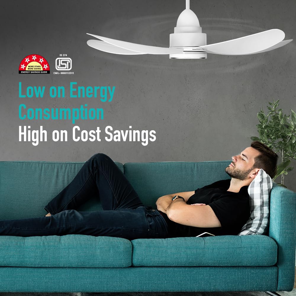 KUHL Luxus C4 1200mm Stylish 65% Power Saving BLDC Ceiling Fan with Remote | Night & Down Light | 29W | BEE 5 Star|Low Noise | IoT –Operate via Mobile & Alexa | Reverse Mode|Free Installation | White