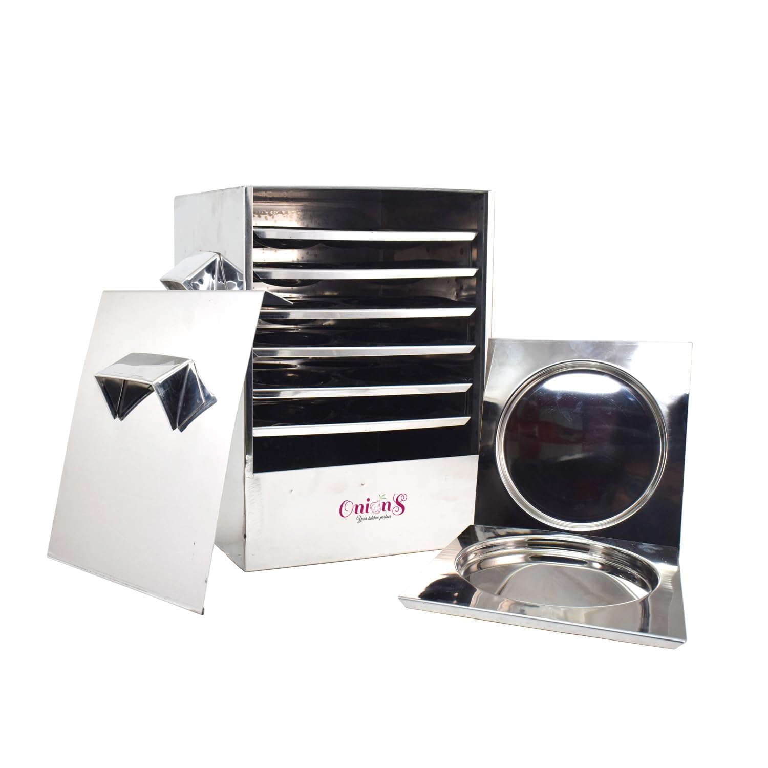 Onions Stainless Steel Cauka/Square/Cubic Idly Cooker 6 Plates comes with 6 Regular Idly & 2 Tatte Idly/Dhokla Plates. Gas Stove and Induction Stove Compactible FOR HOME USE