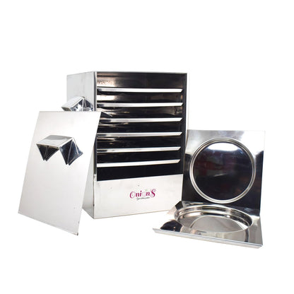 Onions Stainless Steel Cauka/Square/Cubic Idly Cooker 6 Plates comes with 6 Regular Idly & 2 Tatte Idly/Dhokla Plates. Gas Stove and Induction Stove Compactible FOR HOME USE