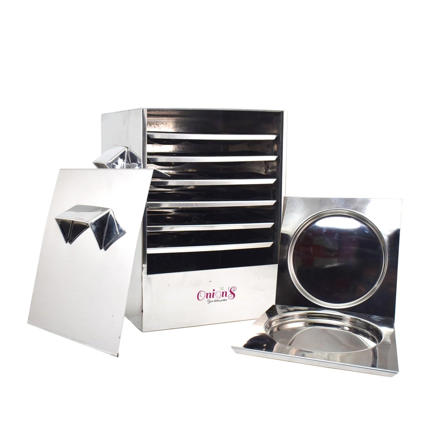 Onions Stainless Steel Cauka/Square/Cubic Idly Cooker 6 Plates comes with 6 Regular Idly & 2 Tatte Idly/Dhokla Plates. Gas Stove and Induction Stove Compactible FOR HOME USE