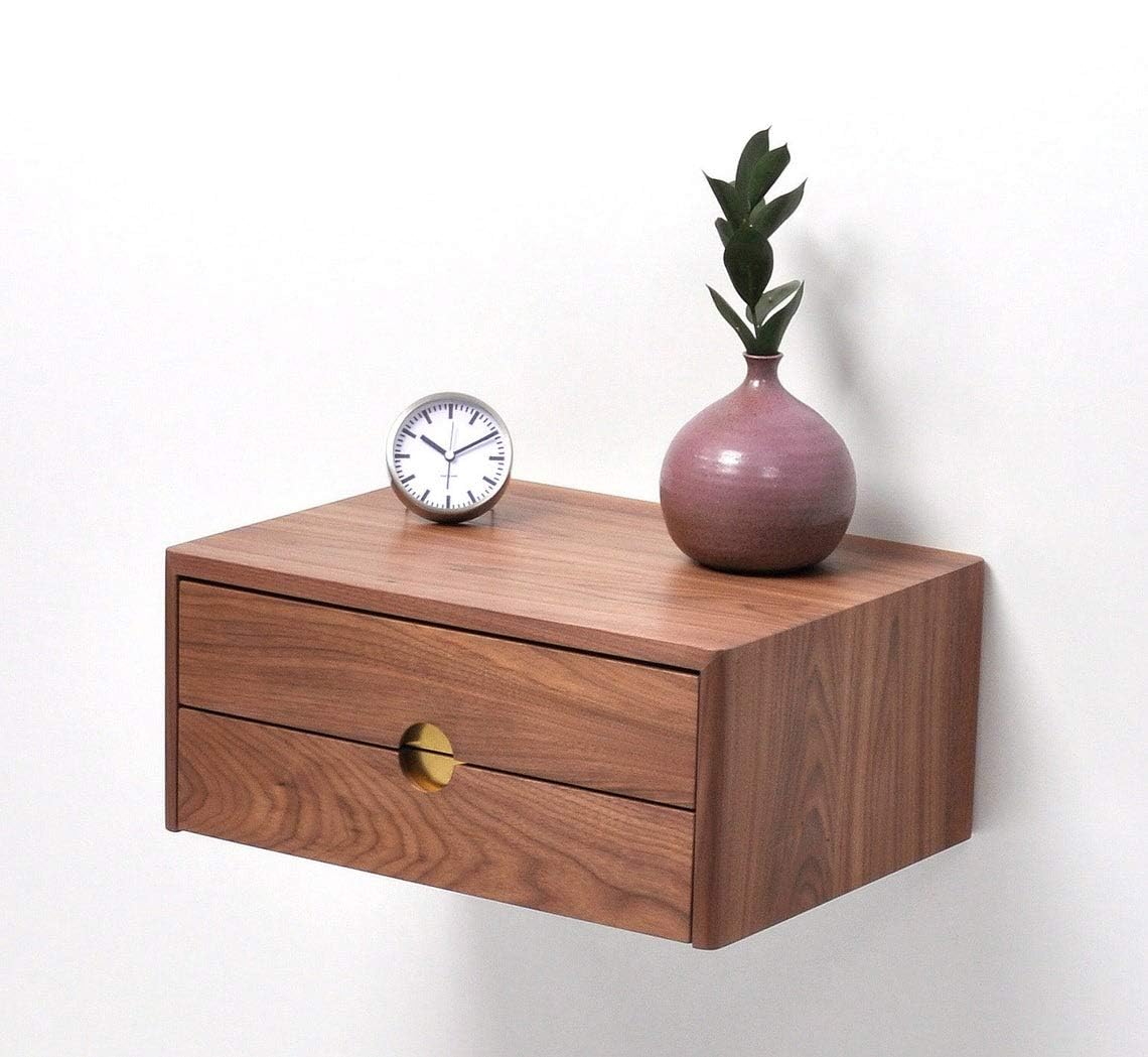 Elegant Floating Nightstand with Double Drawer – Sheesham Wood, Walnut Finish – Space-Saving Wall-Mounted Bedsi