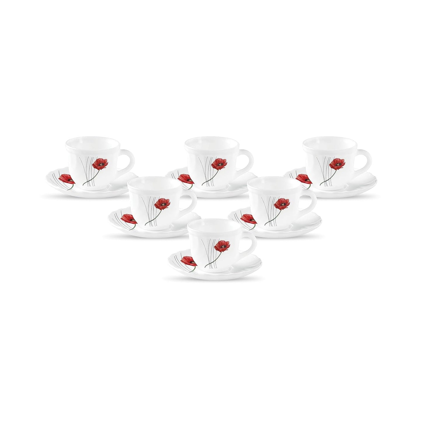 La Opala Diva, Opal Glass Crockery | Cup & Saucer Tulip Large, Set of 12 | Soul Passion, 220 ml | for Tea & Coffee | Microwave Safe | 100% Vegetarian | Extra Strong | Super Light | Super White