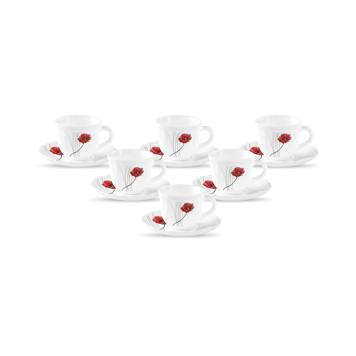 La Opala Diva, Opal Glass Crockery | Cup & Saucer Tulip Large, Set of 12 | Soul Passion, 220 ml | for Tea & Coffee | Microwave Safe | 100% Vegetarian | Extra Strong | Super Light | Super White