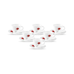 La Opala Diva, Opal Glass Crockery | Cup & Saucer Tulip Large, Set of 12 | Soul Passion, 220 ml | for Tea & Coffee | Microwave Safe | 100% Vegetarian | Extra Strong | Super Light | Super White