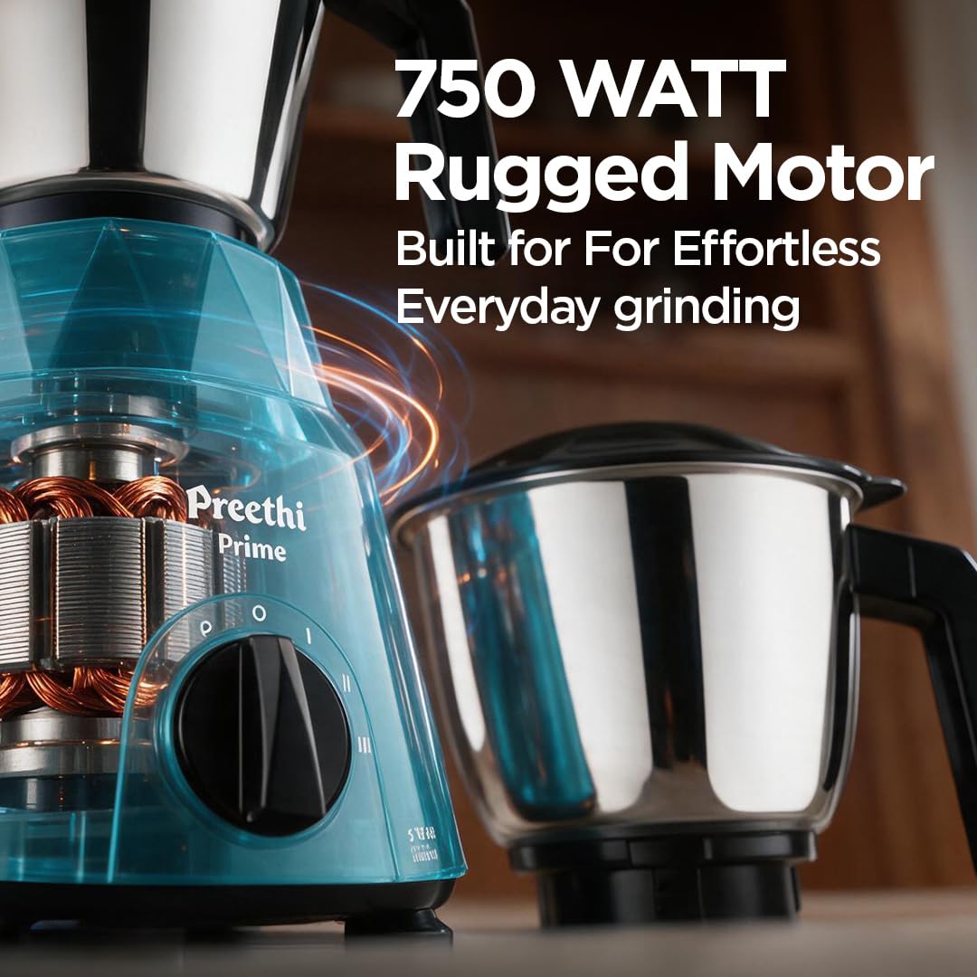 Preethi Prime Stainless Steel Mixer Grinder for Kitchen, 750 Watt, Green