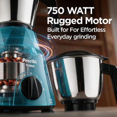 Preethi Prime Stainless Steel Mixer Grinder for Kitchen, 750 Watt, Green