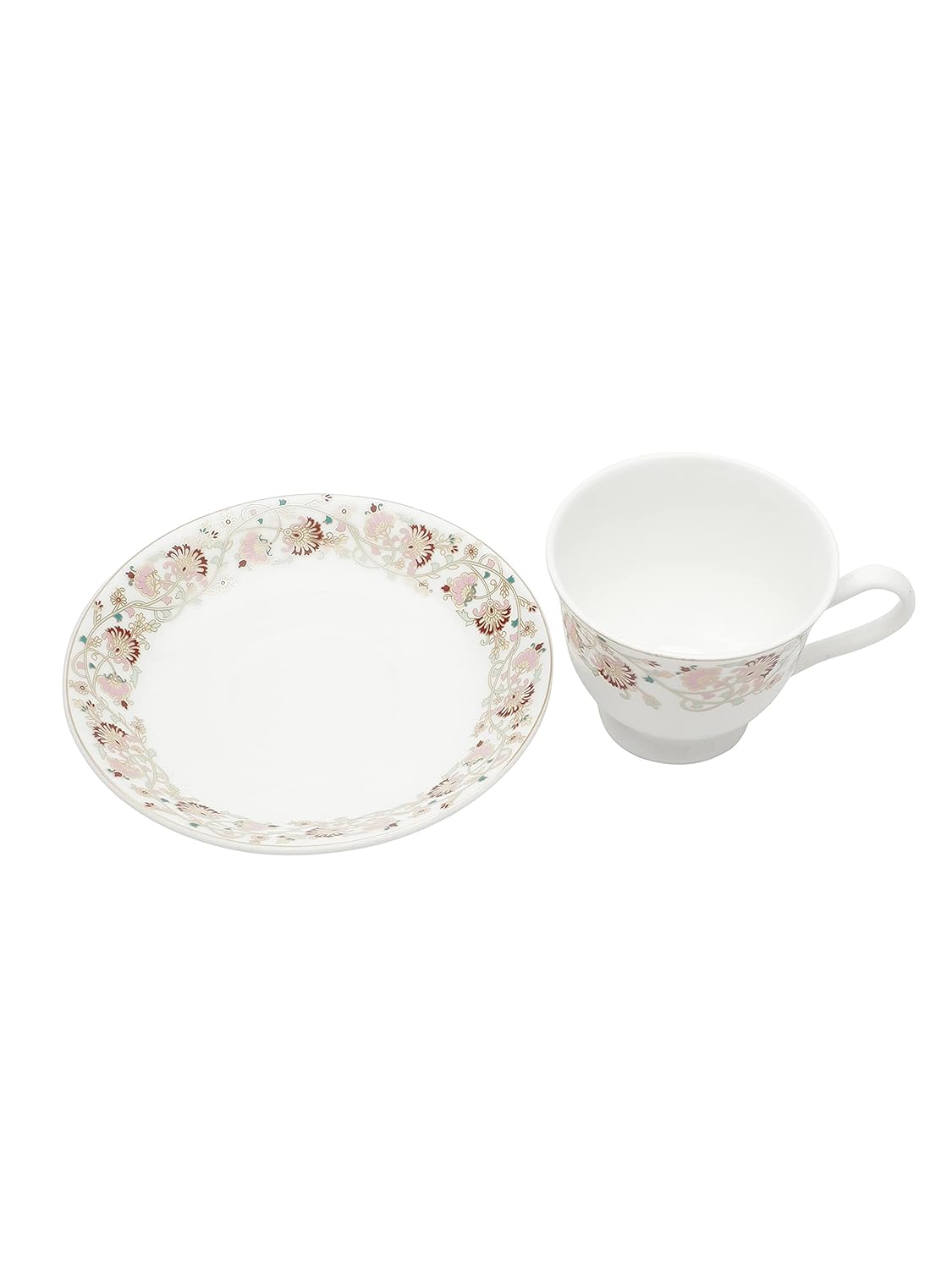Clay Craft New Georgian Series Fine Ceramic Cup&Saucer Set of 12 (6 Cups+6 Saucers) Red&White Floral Design-Gift to Your Loved Ones On Any Occassions.,Medium (Cc-Cs12-Newgeorgian-S398) 180 Milliliter