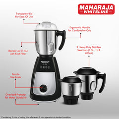 Maharaja Whiteline Joy Elite 750W Mixer Grinder with 4 Jars, Black
