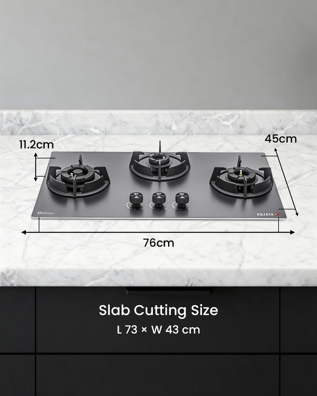 Sujata Gas Stove 3 Burners | 5 Years Warranty | 3 Burner Gas Stove Stainless Steel Auto Ignition, CookTop cum Hob Top, LPG Ready & PNG Compatible, Brass Burner (Osmium - 3 Burner Auto Ignition)