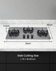 Sujata Gas Stove 3 Burners | 5 Years Warranty | 3 Burner Gas Stove Stainless Steel Auto Ignition, CookTop cum Hob Top, LPG Ready & PNG Compatible, Brass Burner (Osmium - 3 Burner Auto Ignition)