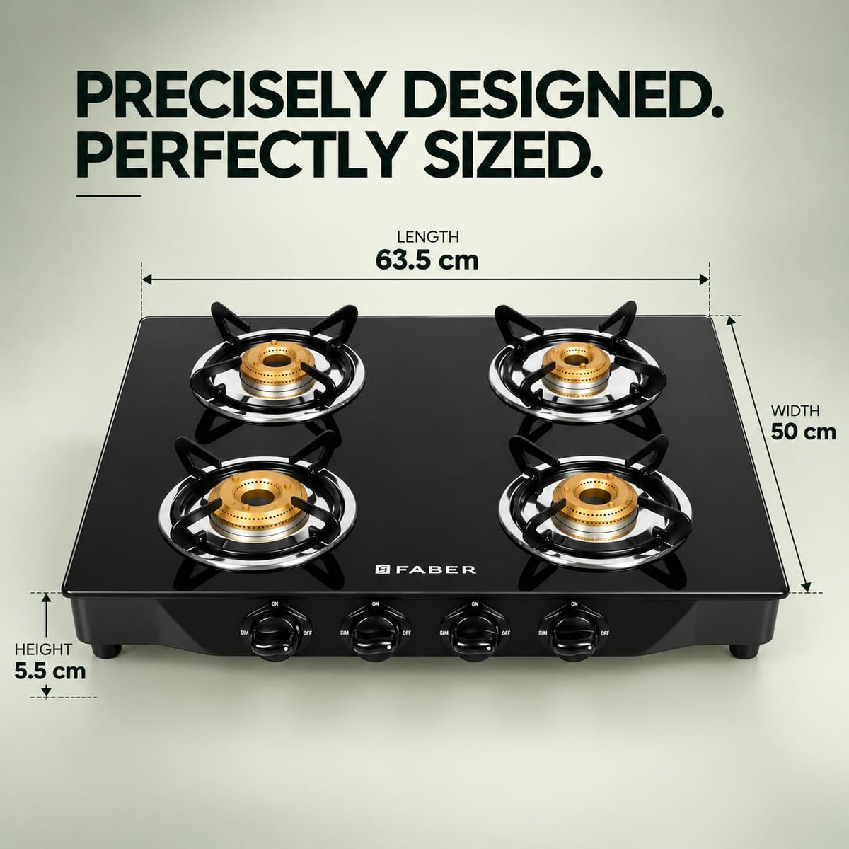 Faber Jumbo Glass Top 4 Burner Gas Stove, Manual Ignition (Jumbo 4BB BK), Black