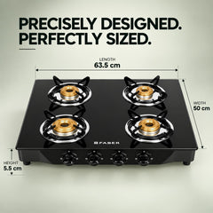 Faber Jumbo Glass Top 4 Burner Gas Stove, Manual Ignition (Jumbo 4BB BK), Black