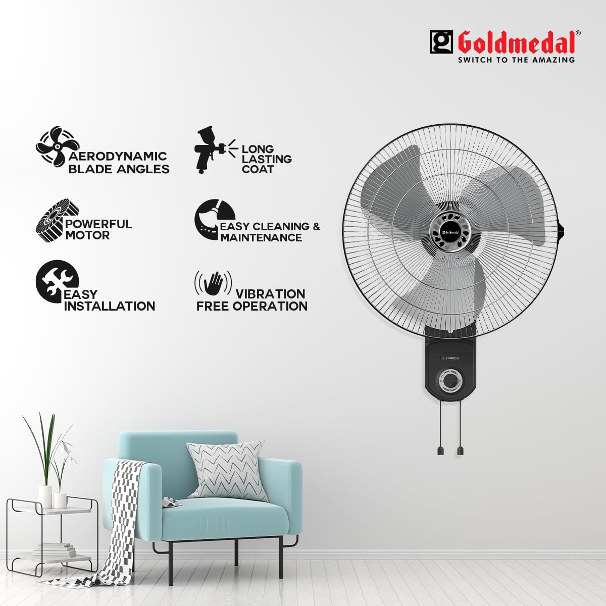 Goldmedal G-Express 450 mm Wall Mount Fan For Home and Office-3
