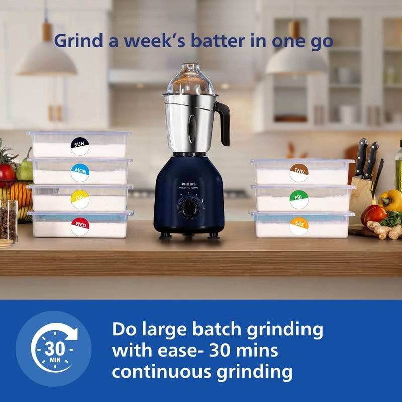 Philips HL7714/01, 1000W PowerPro Motor Mixer Grinder, 4 Jars, Azure Blue