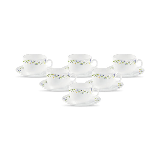 La Opala Diva, Opal Glass Crockery | Cup & Saucer Iris Regular, Set of 12 | Morning Glory, 160 ml | for Tea & Coffee | Microwave Safe | 100% Vegetarian | Extra Strong | Super Light | Super White