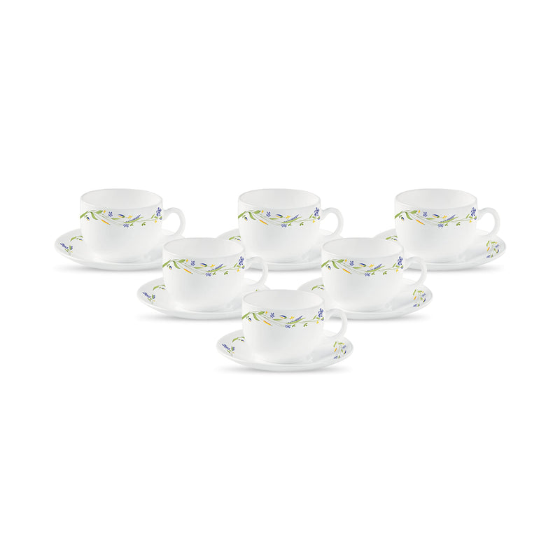 La Opala Diva, Opal Glass Crockery | Cup & Saucer Iris Regular, Set of 12 | Misty Drops, 160 ml | for Tea & Coffee | Microwave Safe | 100% Vegetarian | Extra Strong | Super Light | Super White
