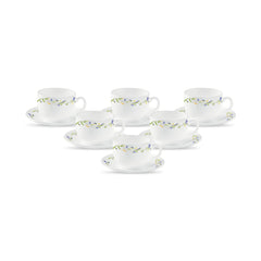 La Opala Diva, Opal Glass Crockery | Cup & Saucer Iris Regular, Set of 12 | Soul Passion, 160 ml | for Tea & Coffee | Microwave Safe | 100% Vegetarian | Extra Strong | Super Light | Super White