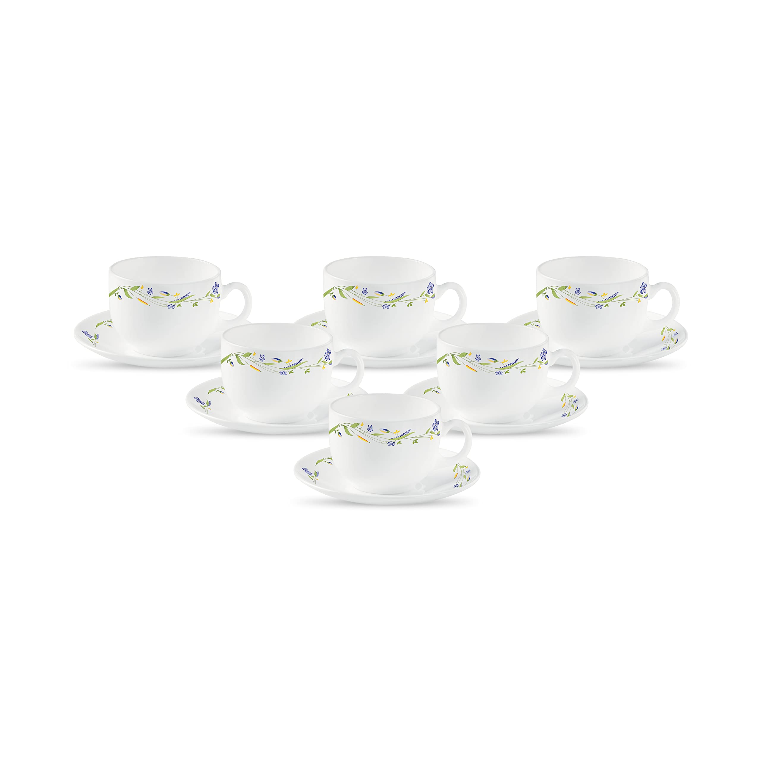 La Opala Diva, Opal Glass Crockery | Cup & Saucer Iris Regular, Set of 12 | Plain White, 160 ml | for Tea & Coffee | Microwave Safe | 100% Vegetarian | Extra Strong | Super Light | Super White