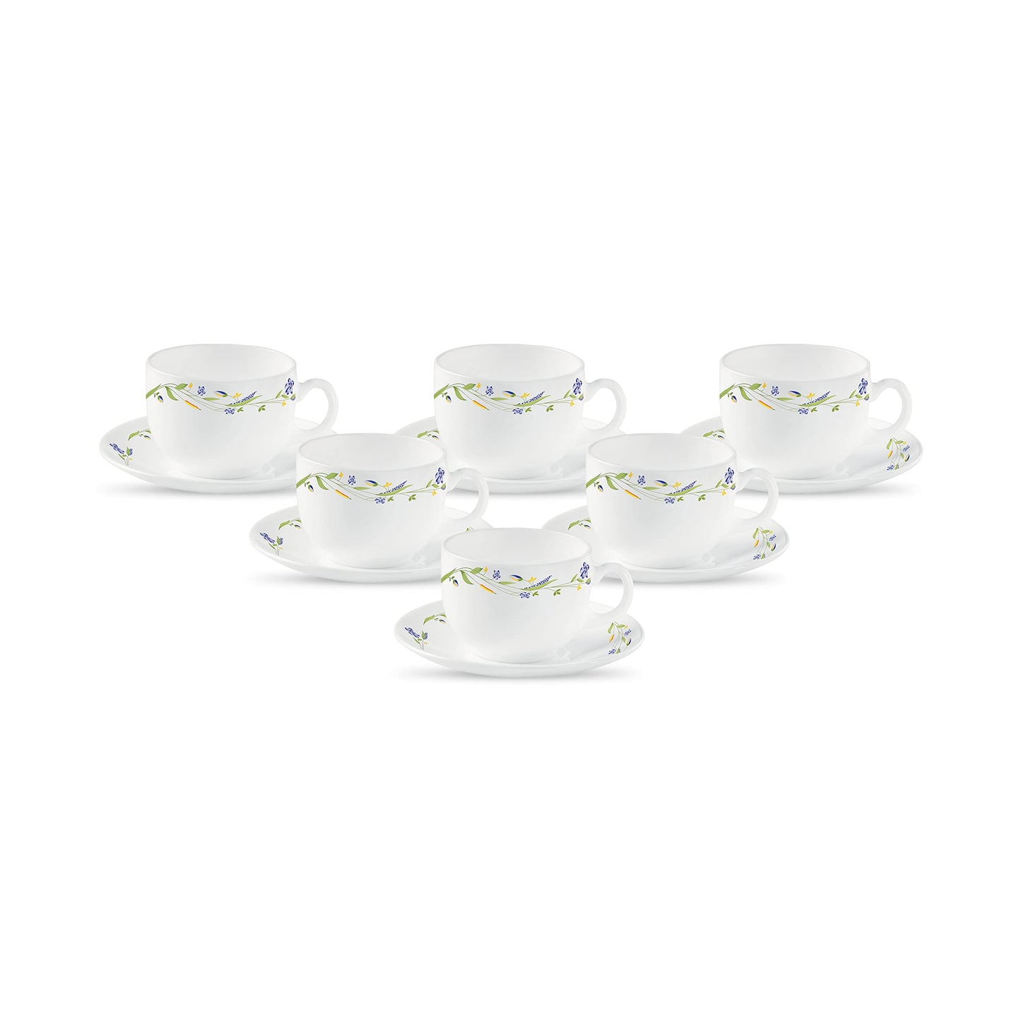 La Opala Diva, Opal Glass Crockery | Cup & Saucer Iris Regular, Set of 12 | Grace Red, 160 ml | for Tea & Coffee | Microwave Safe | 100% Vegetarian | Extra Strong | Super Light | Super White