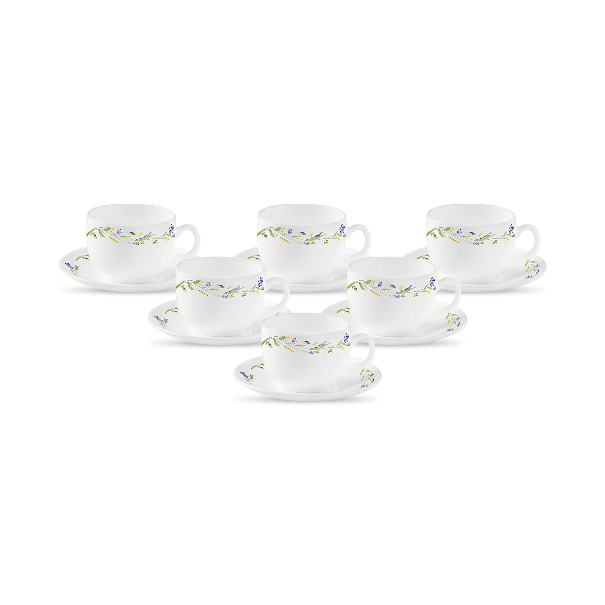 La Opala Diva, Opal Glass Crockery | Cup & Saucer Iris Regular, Set of 12 | Mystrio Black, 160 ml | for Tea & Coffee | Microwave Safe | 100% Vegetarian | Extra Strong | Super Light | Super White